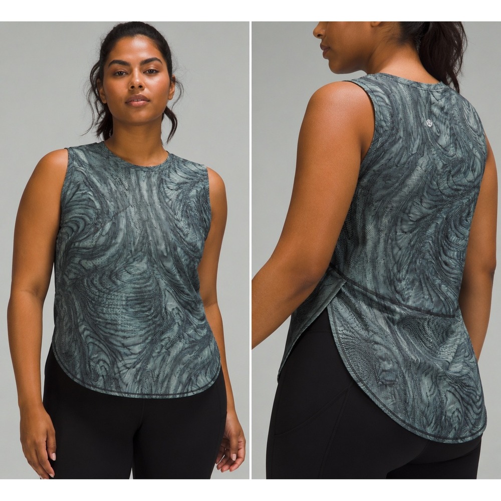 Lululemon High Neck Split Hem Run Tank Dimensional Icing Blue Sz 6 Est.